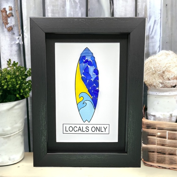 Sea Glass Art Surfboard Best Friend Gift| Locals Only Surfer Seaglass Decor - Picture 2 of 8